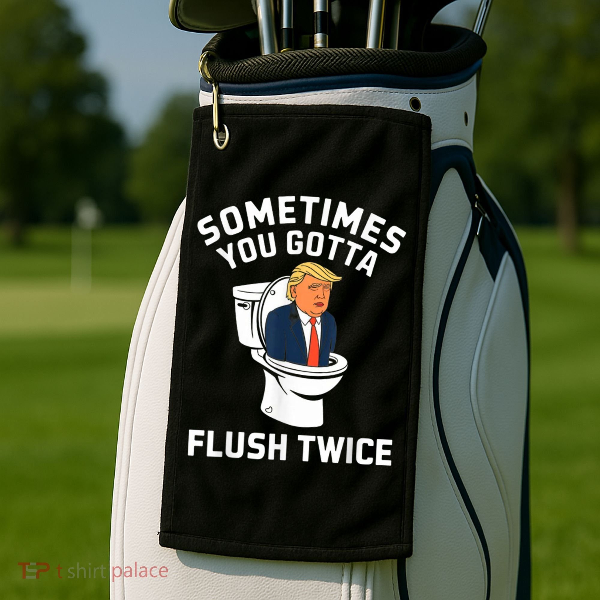 Funny Anti Trump Sometimes You Gotta Flush Twice Golf Towel