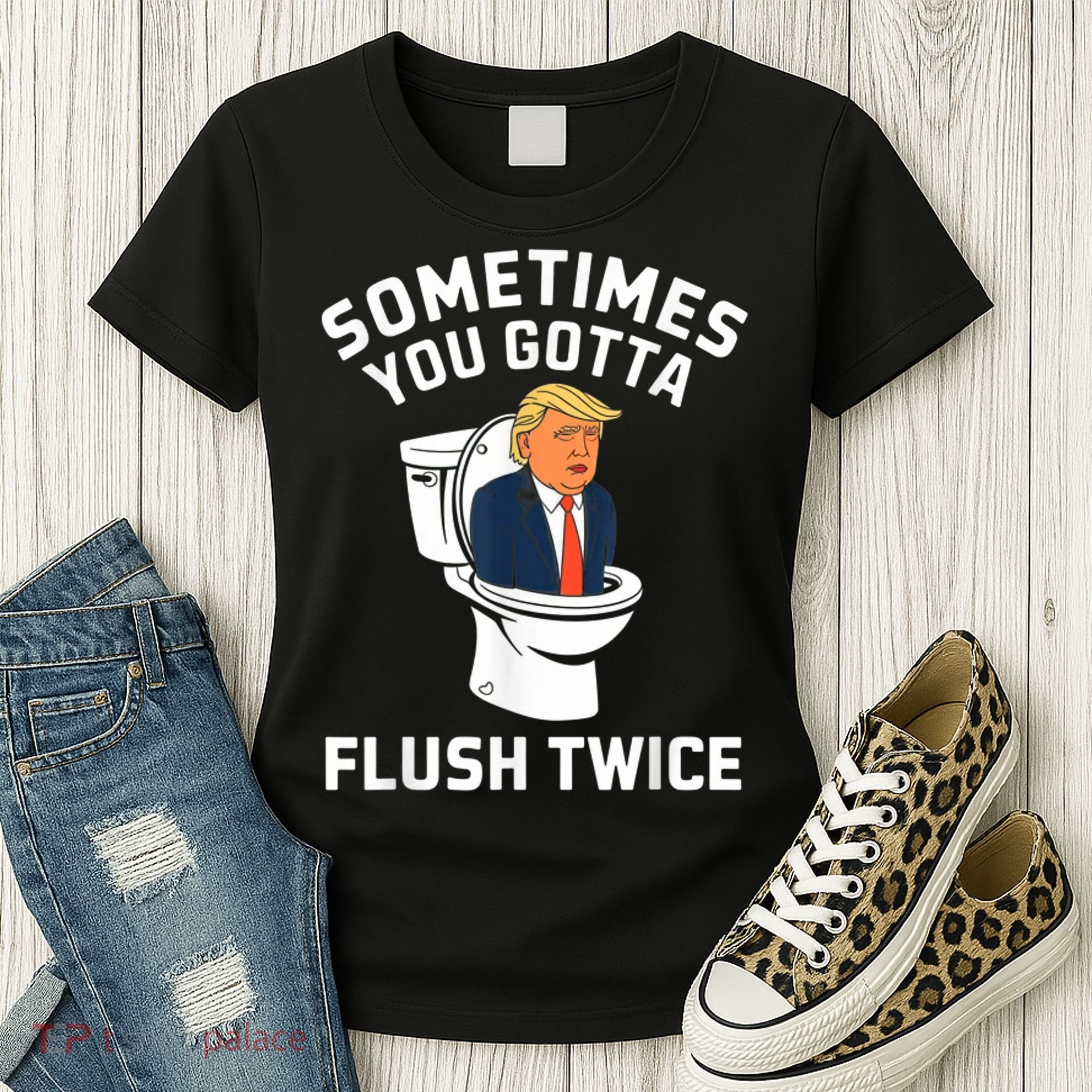 Funny Anti Trump Sometimes You Gotta Flush Twice Women's T-Shirt