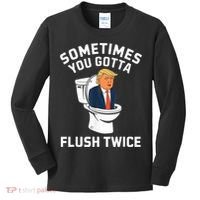 Funny Anti Trump Sometimes You Gotta Flush Twice Kids Long Sleeve Shirt thumb 0