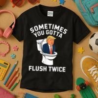 Funny Anti Trump Sometimes You Gotta Flush Twice Kids T-Shirt thumb 3