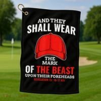 Funny Anti Trump Mark Of The Beast Red Hat Liberal Gift Golf Towel thumb 1