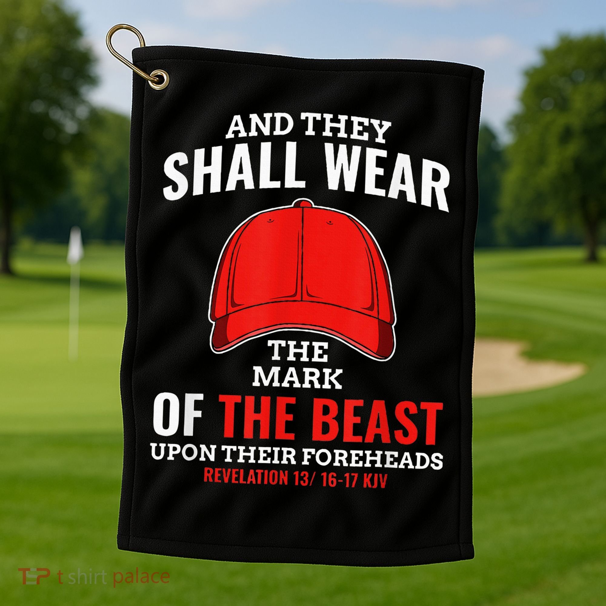 Funny Anti Trump Mark Of The Beast Red Hat Liberal Gift Golf Towel
