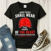 Funny Anti Trump Mark Of The Beast Red Hat Liberal Gift Women's T-Shirt thumb 3