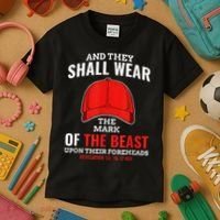 Funny Anti Trump Mark Of The Beast Red Hat Liberal Gift Kids T-Shirt thumb 3