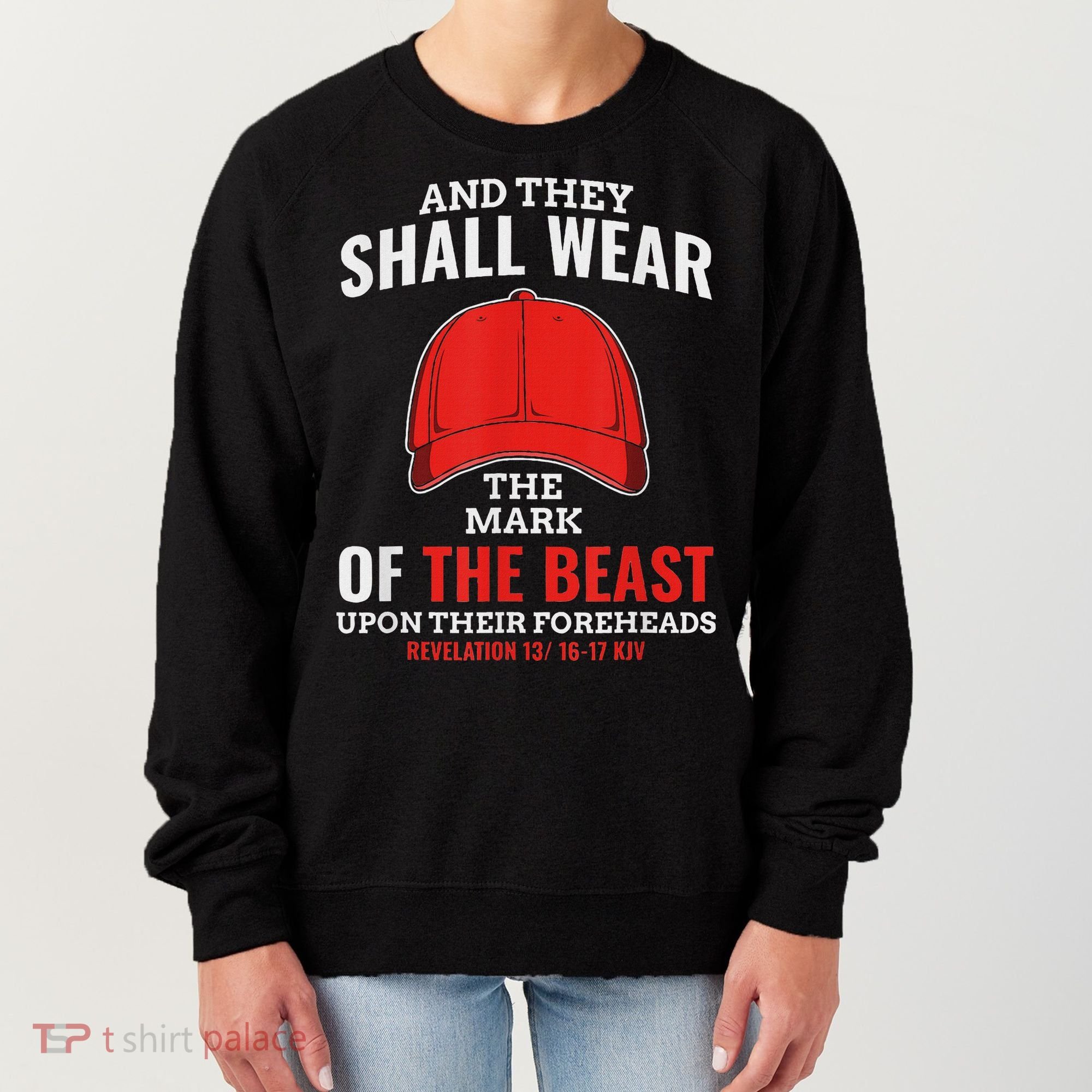 Funny Anti Trump Mark Of The Beast Red Hat Women's Sweatshirt