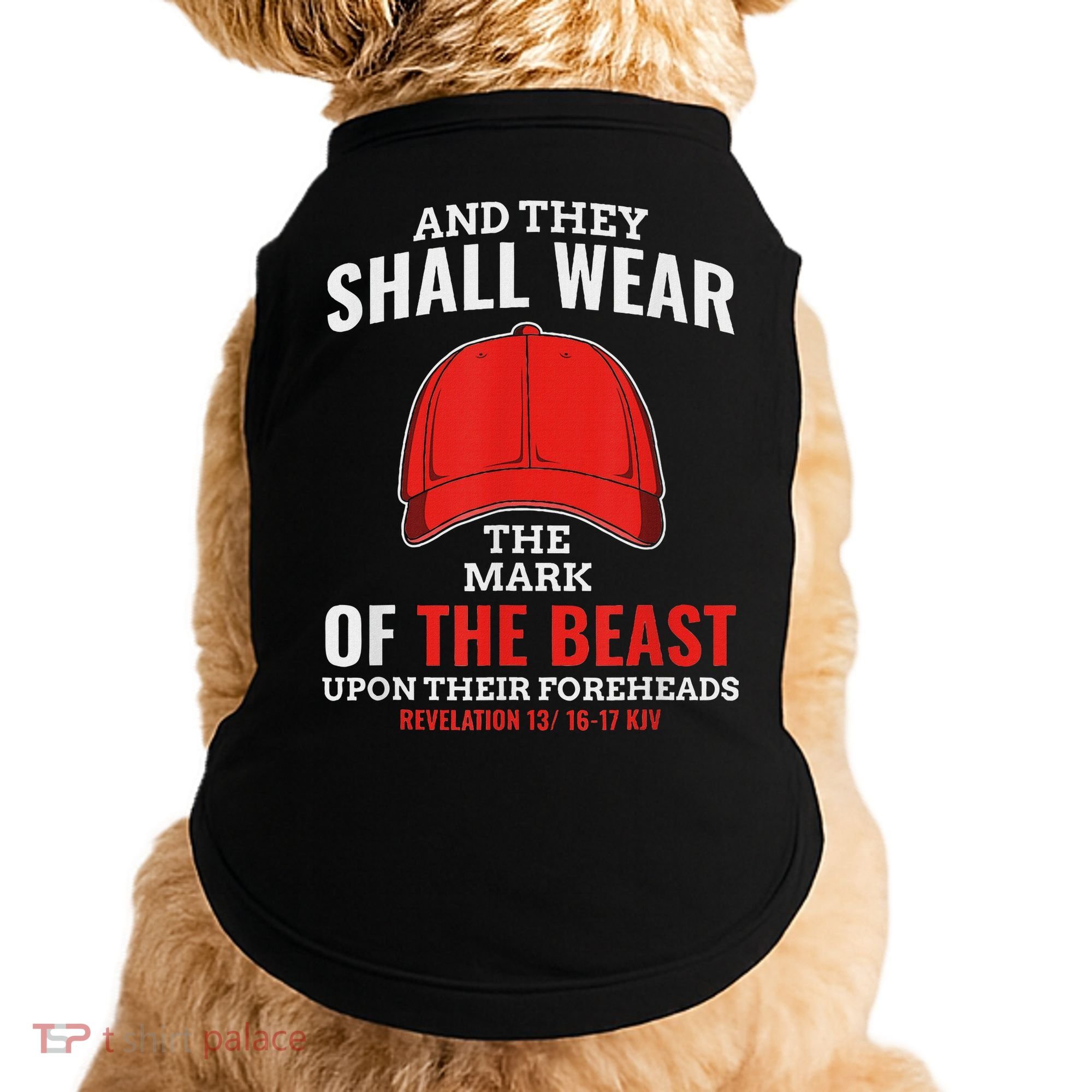 Funny Anti Trump Mark Of The Beast Red Hat Doggie Tank