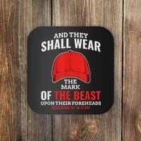 Funny Anti Trump Mark Of The Beast Red Hat Coaster thumb 0