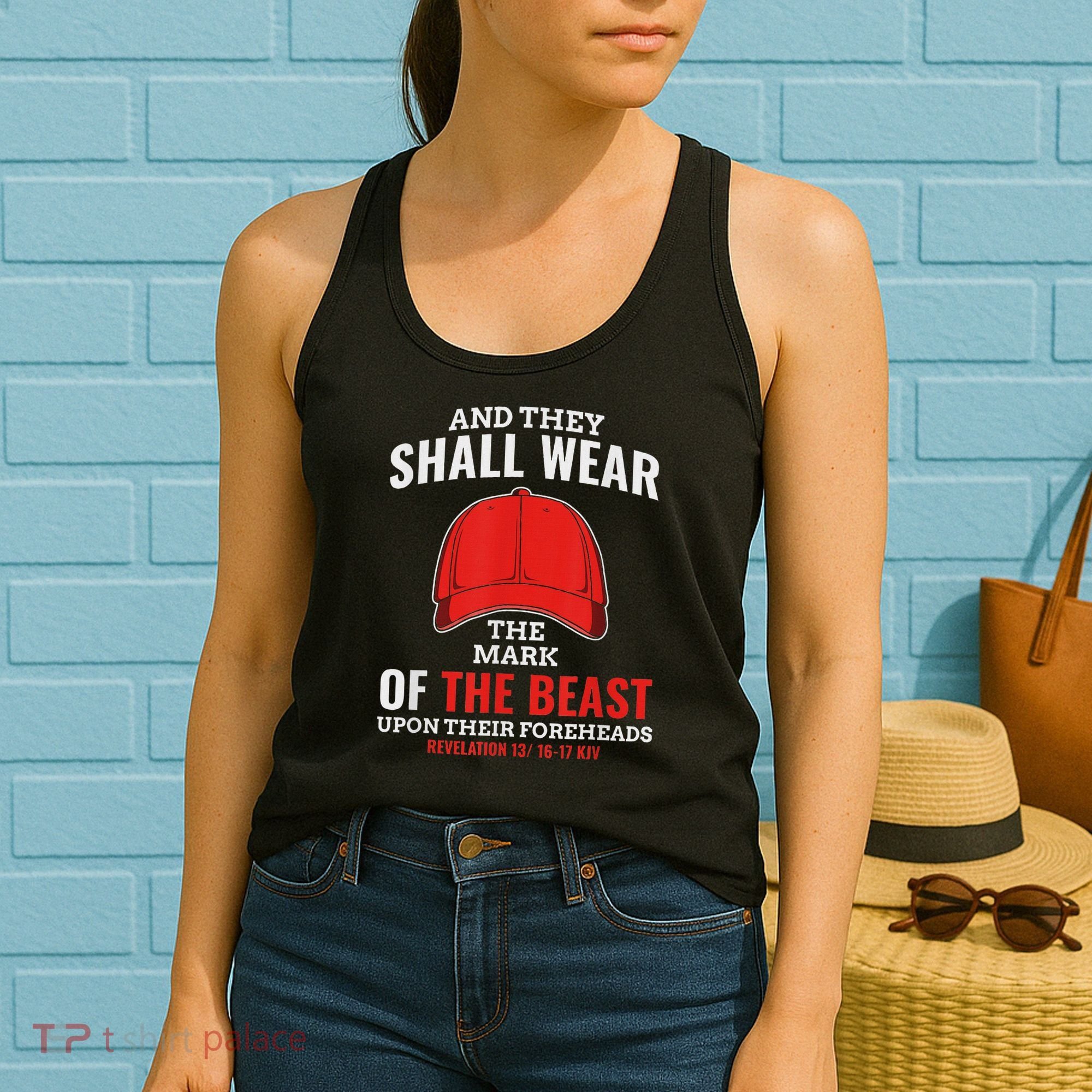 Funny Anti Trump Mark Of The Beast Red Hat Women's Tank Top