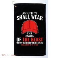 Funny Anti Trump Mark Of The Beast Red Hat Golf Towel thumb 0