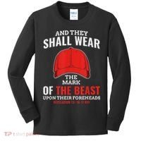 Funny Anti Trump Mark Of The Beast Red Hat Kids Long Sleeve Shirt thumb 0