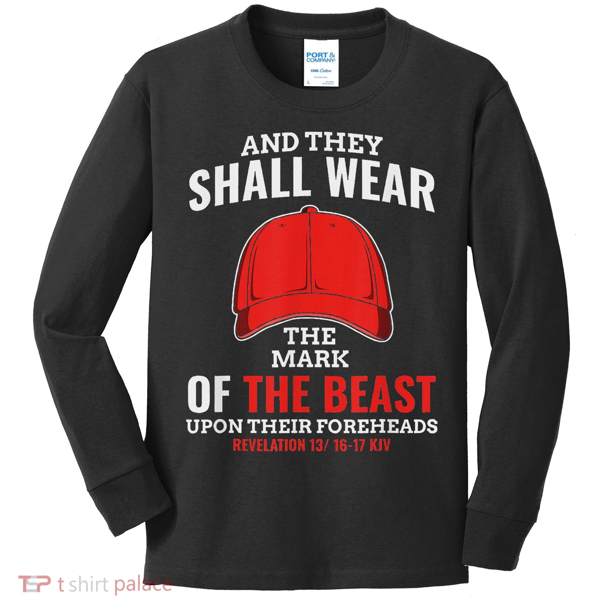 Funny Anti Trump Mark Of The Beast Red Hat Kids Long Sleeve Shirt