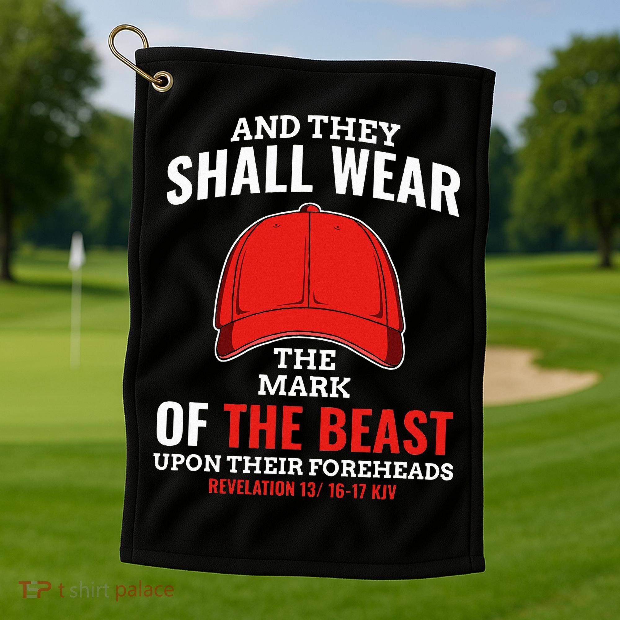 Funny Anti Trump Mark Of The Beast Red Hat Liberal Gift Golf Towel