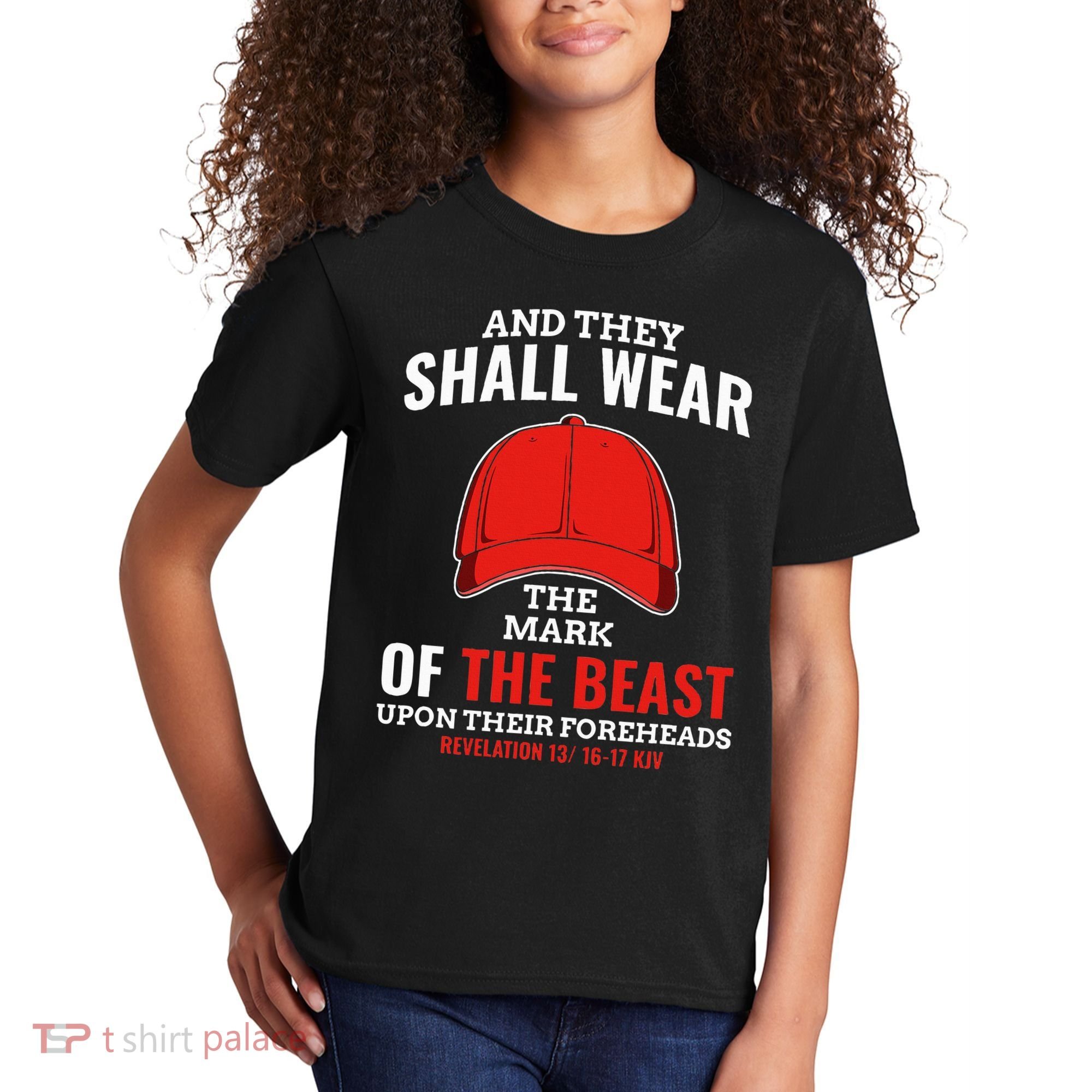 Funny Anti Trump Mark Of The Beast Red Hat Liberal Gift Kids T-Shirt