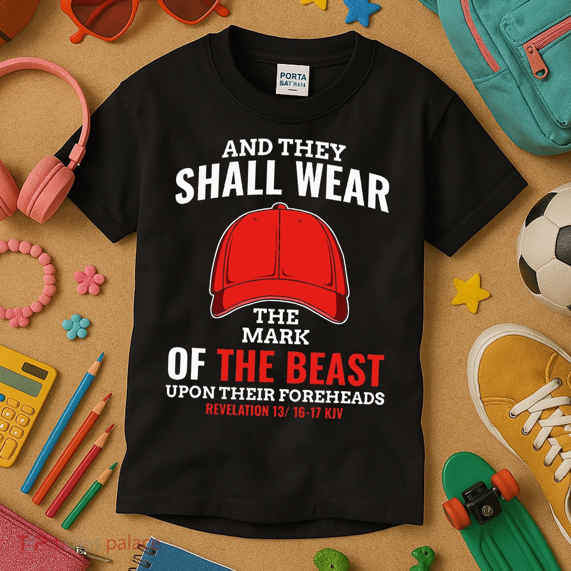 Funny Anti Trump Mark Of The Beast Red Hat Liberal Gift Kids T-Shirt