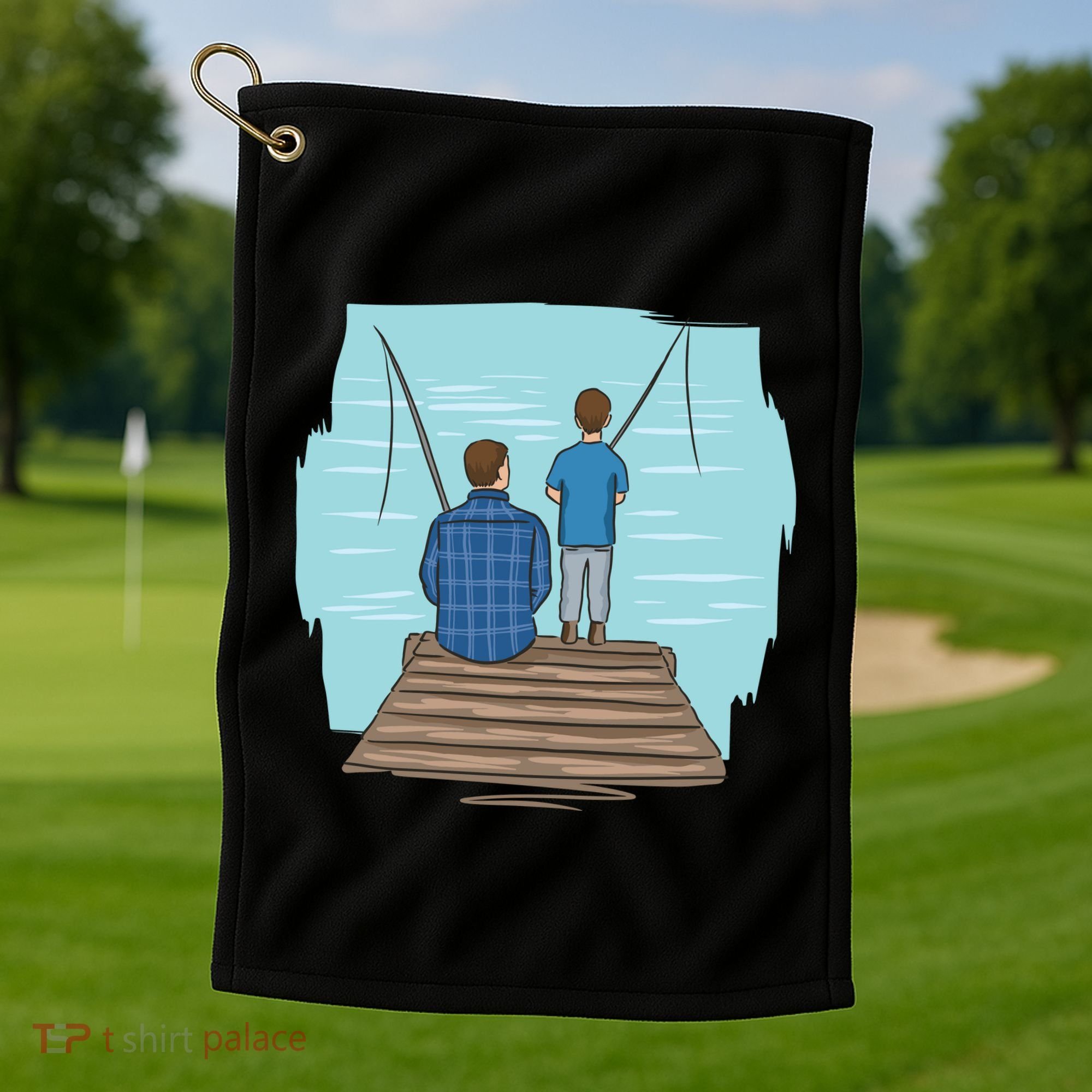 Father And Son Fishing Golf Towel