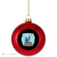 Father And Son Fishing Plastic Christmas Ball Ornament thumb 0