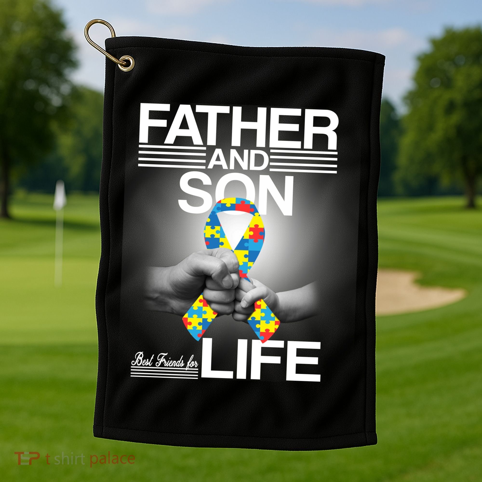 Father Son Best Friends For Life Autism Awareness Golf Towel