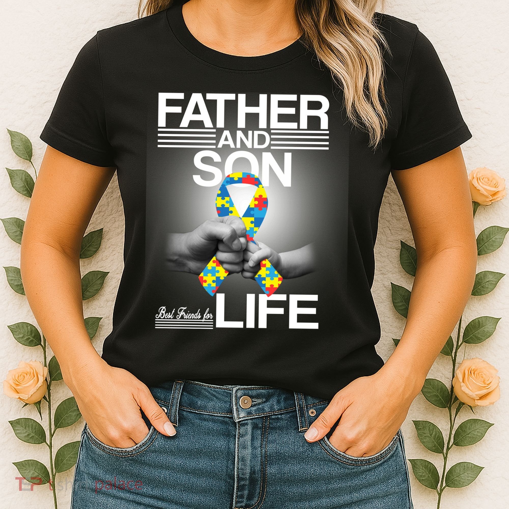 Father Son Best Friends For Life Autism Awareness Women's T-Shirt