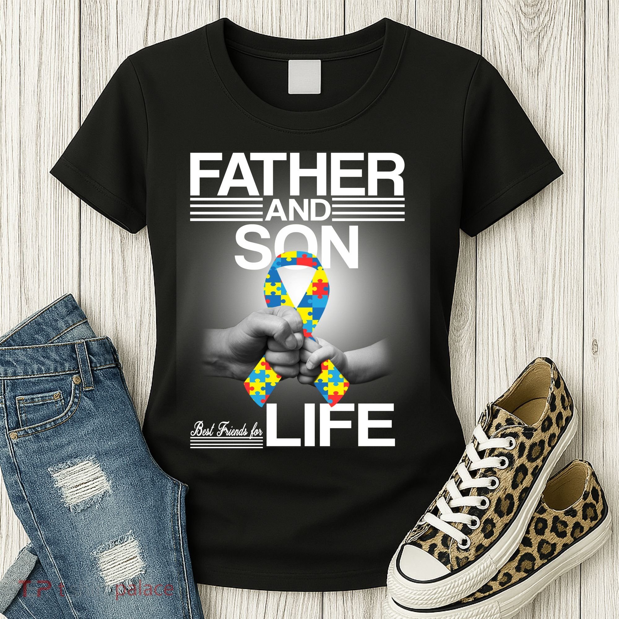Father Son Best Friends For Life Autism Awareness Women's T-Shirt