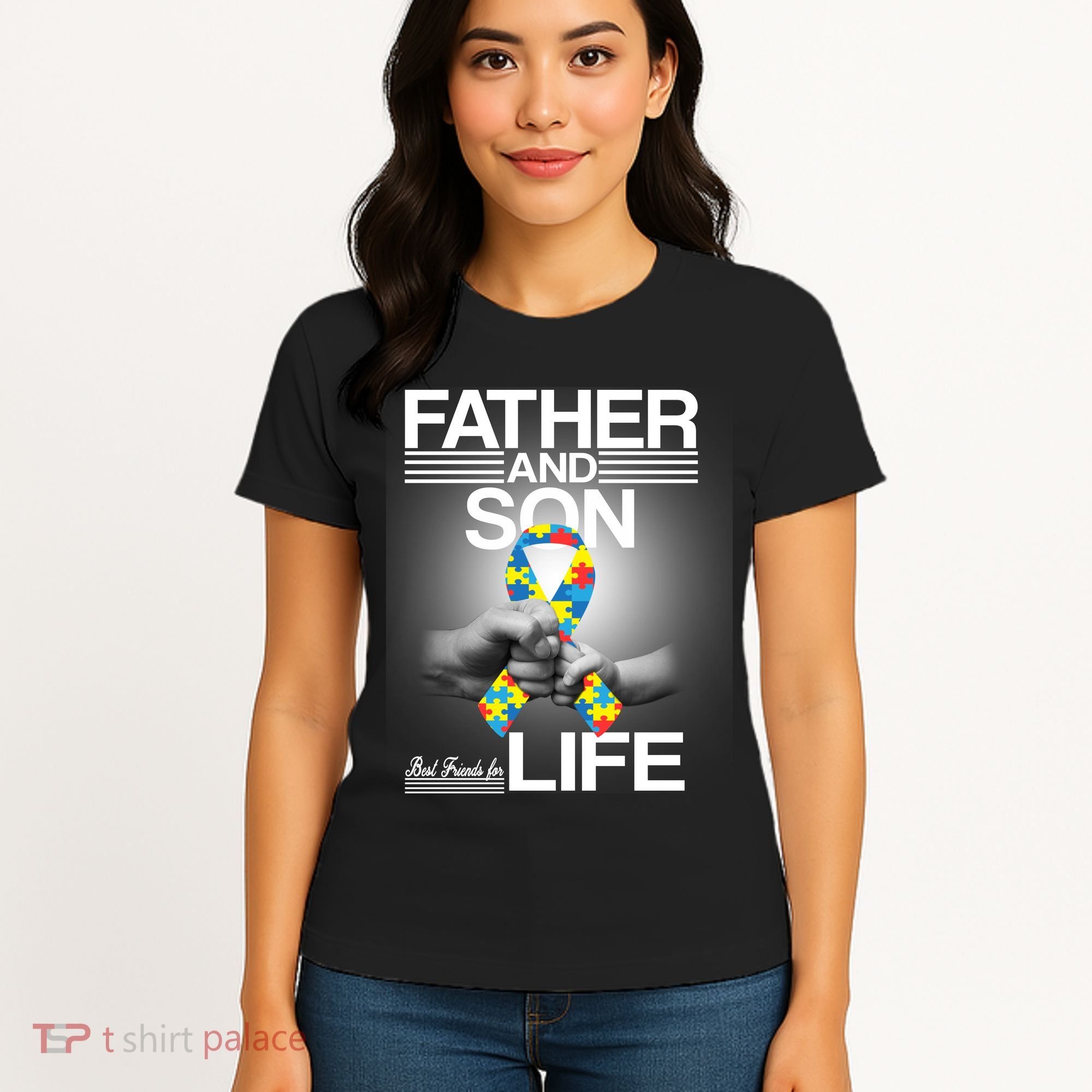 Father Son Best Friends For Life Autism Awareness Women's T-Shirt