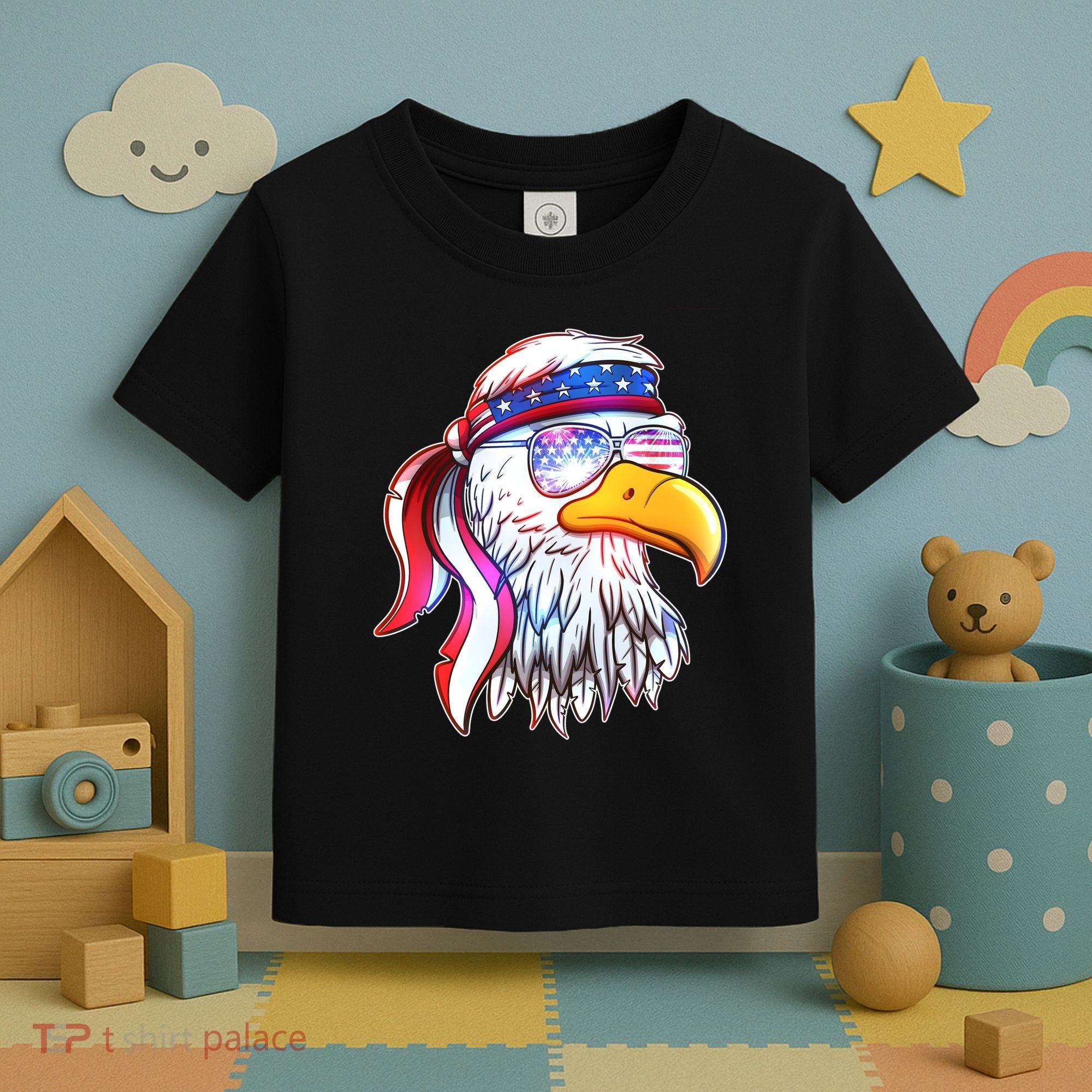 Funny American USA Flag Bandana Eagle Toddler T-Shirt