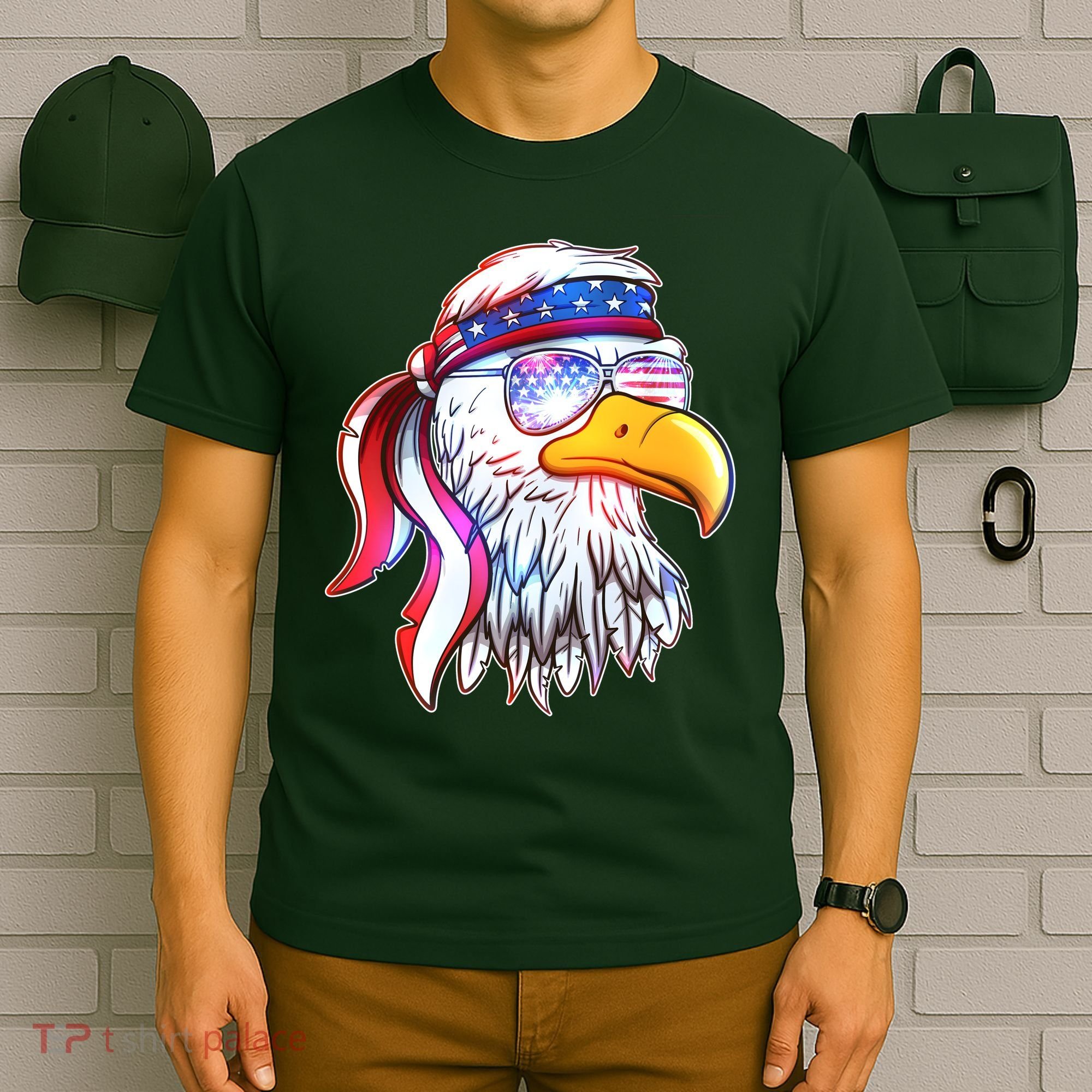 Funny American USA Flag Bandana Eagle T-Shirt