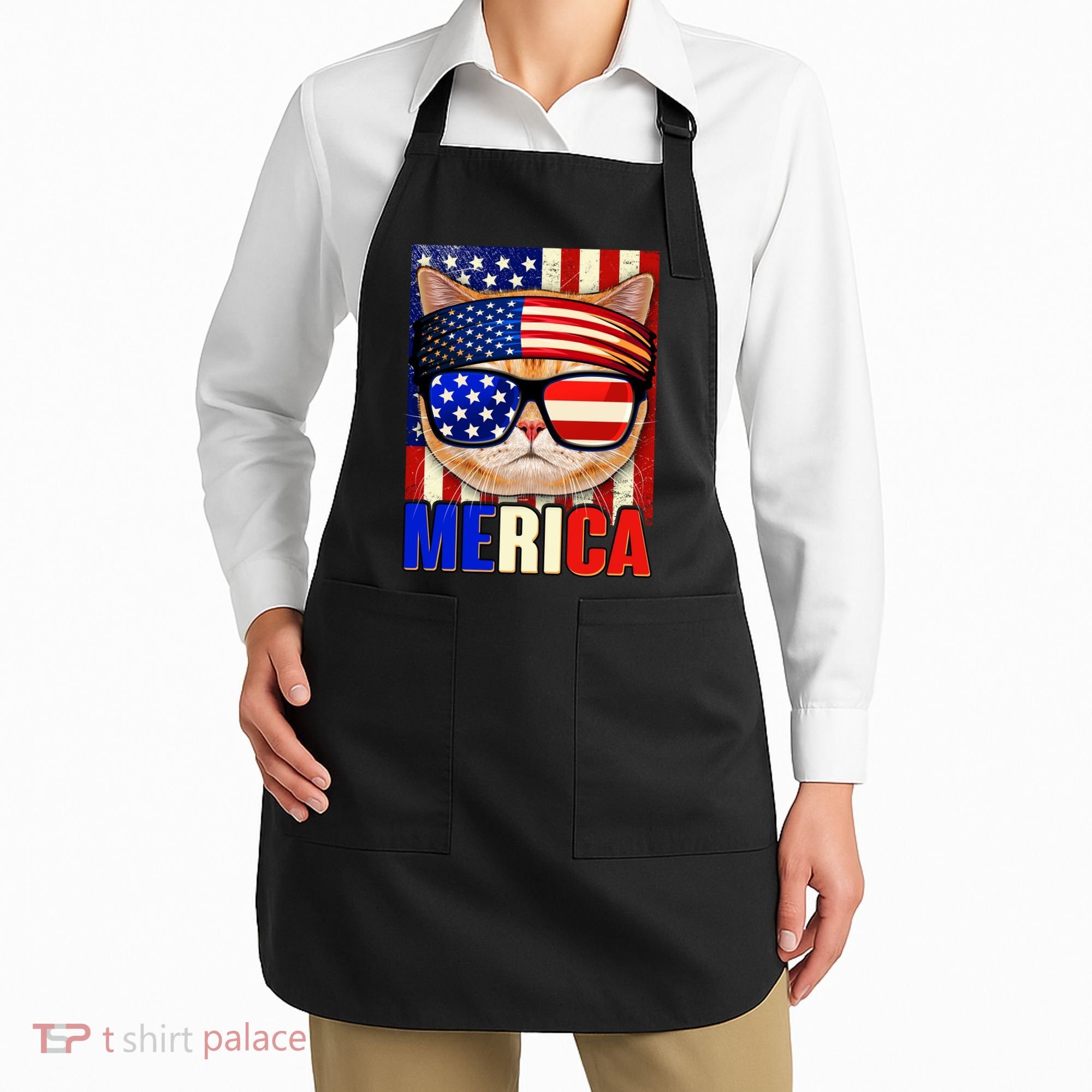 Funny American USA Flag Merica Cat Apron