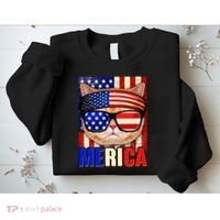 Funny American USA Flag Merica Cat Sweatshirt thumb 2
