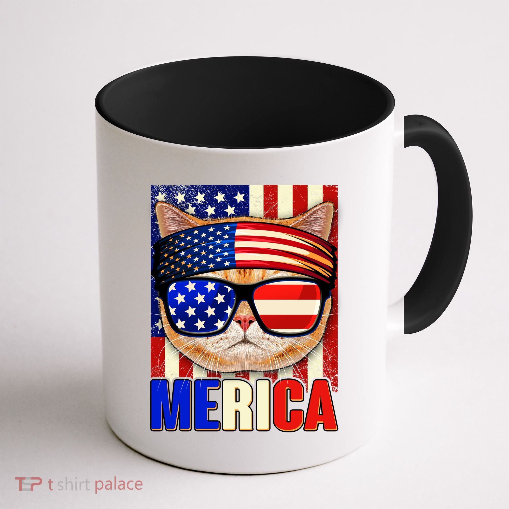 Funny American USA Flag Merica Cat Coffee Mug