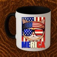 Funny American USA Flag Merica Cat Coffee Mug thumb 2