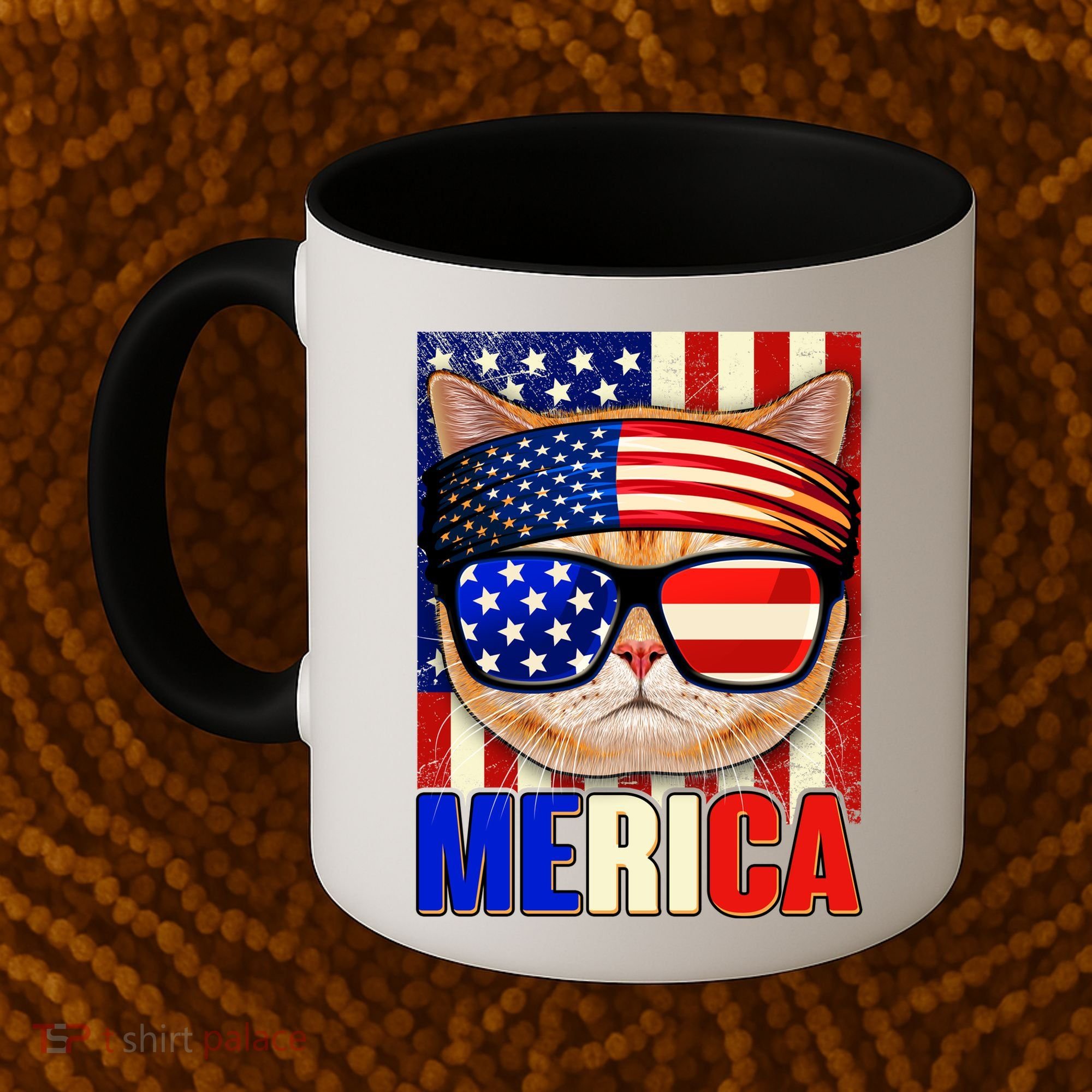 Funny American USA Flag Merica Cat Coffee Mug