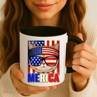 Funny American USA Flag Merica Cat Coffee Mug thumb 3