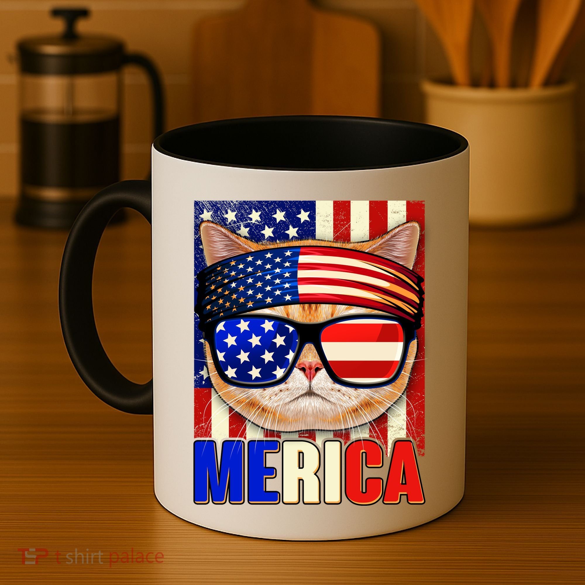 Funny American USA Flag Merica Cat Coffee Mug