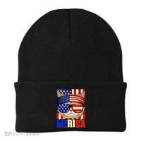 Funny American USA Flag Merica Cat Beanie thumb 0