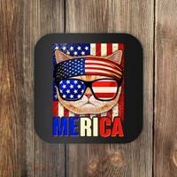 Funny American USA Flag Merica Cat Coaster thumb 0