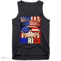 Funny American USA Flag Merica Cat Tank Top thumb 0