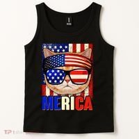 Funny American USA Flag Merica Cat Tank Top thumb 2