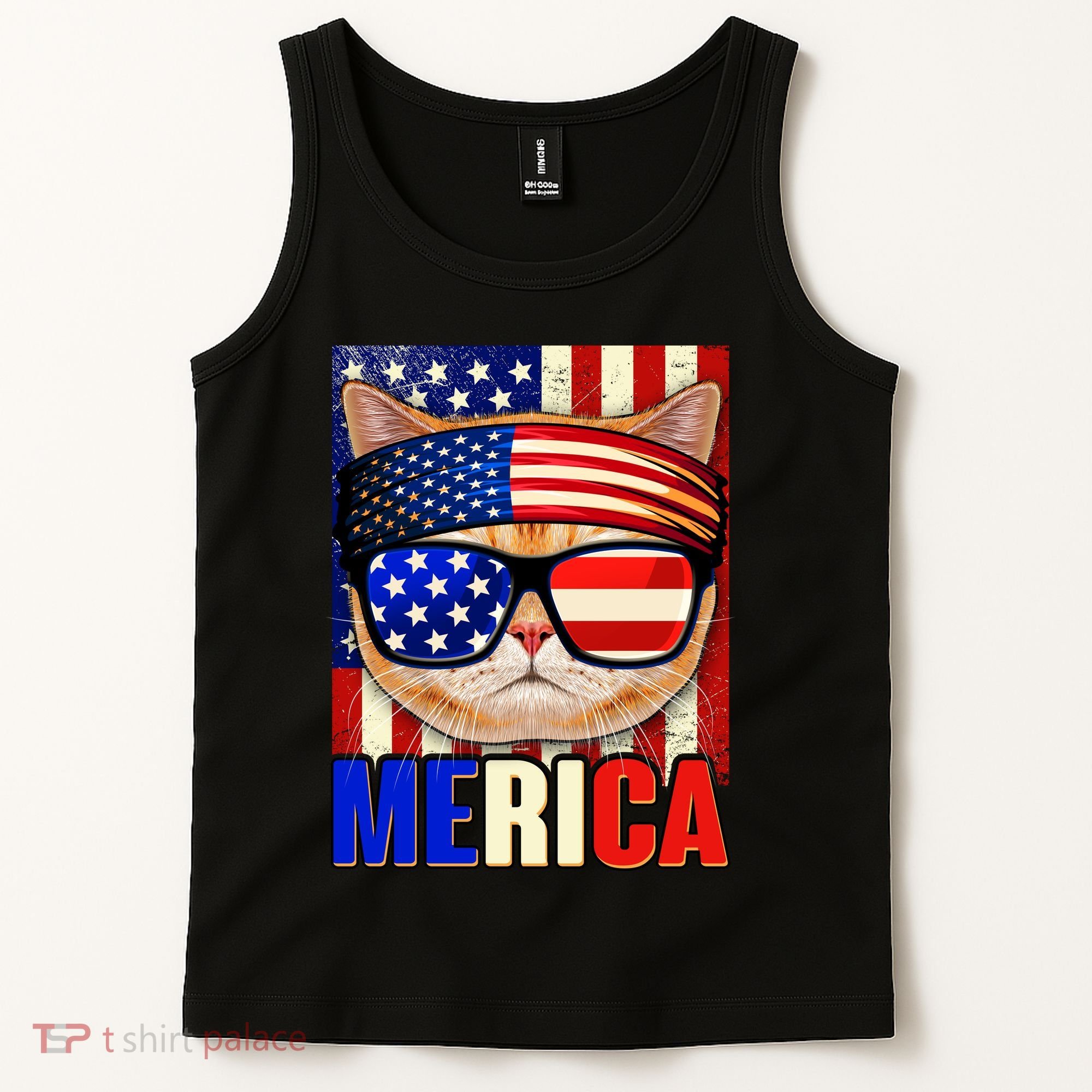 Funny American USA Flag Merica Cat Tank Top