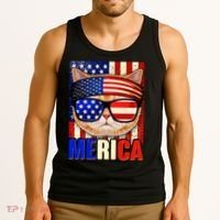 Funny American USA Flag Merica Cat Tank Top thumb 3