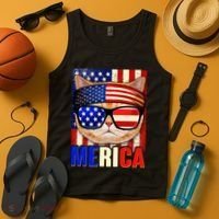 Funny American USA Flag Merica Cat Tank Top thumb 4