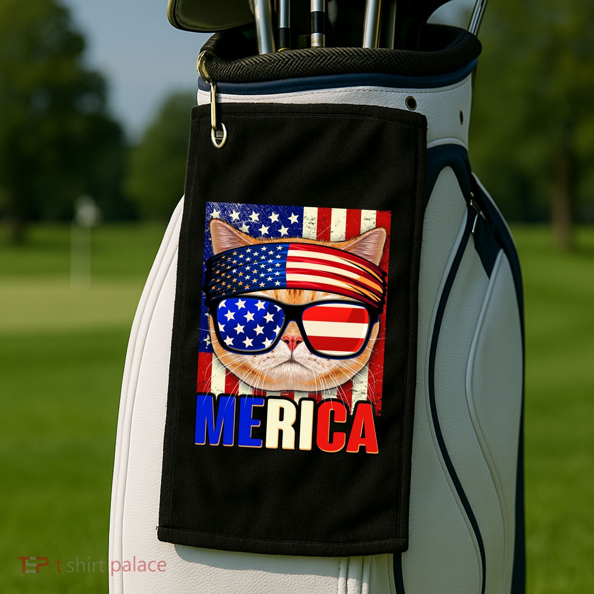 Funny American USA Flag Merica Cat Golf Towel