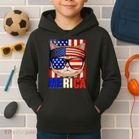 Funny American USA Flag Merica Cat Kids Hoodie thumb 2