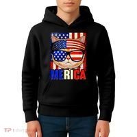 Funny American USA Flag Merica Cat Kids Hoodie thumb 4