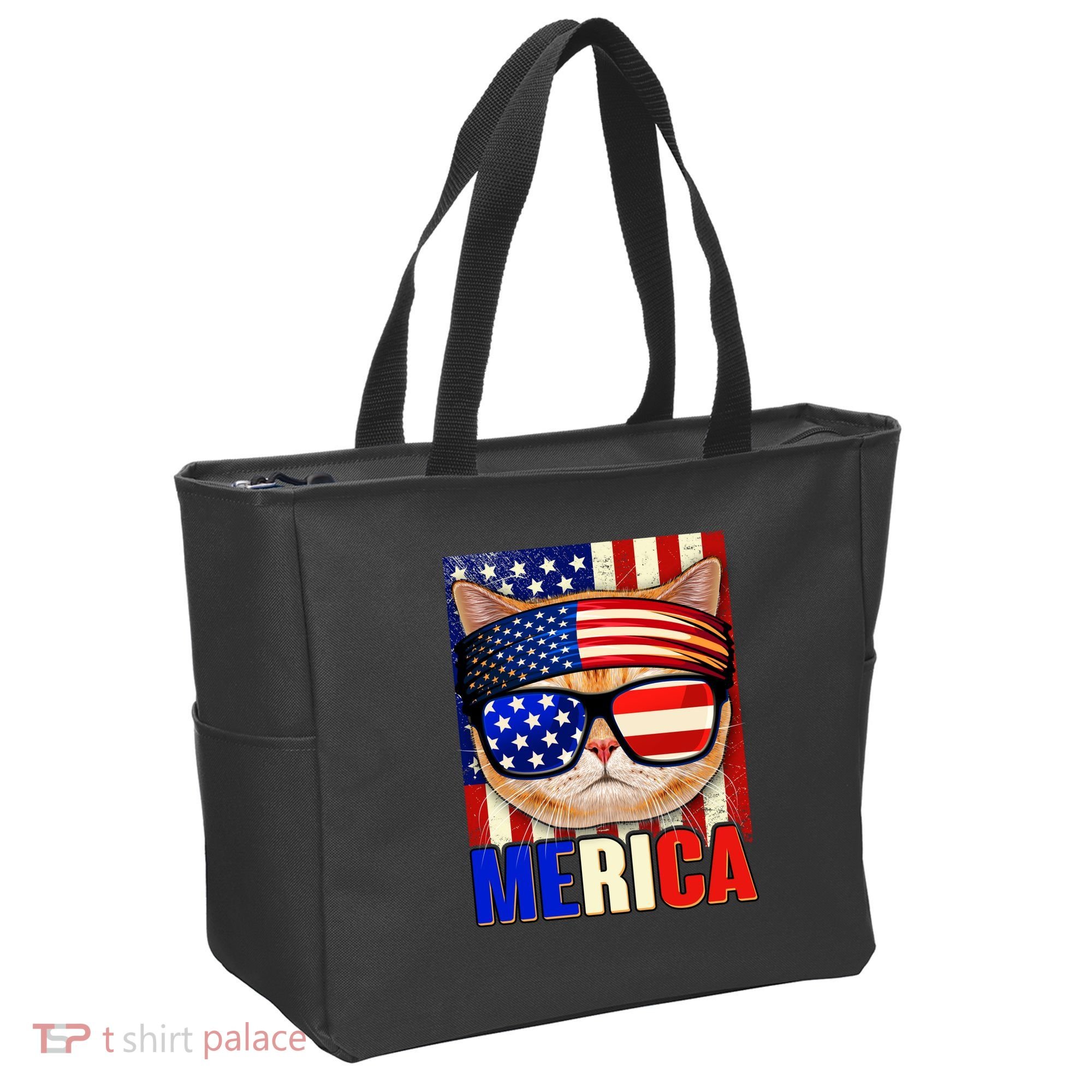 Funny American USA Flag Merica Cat Tote Bag
