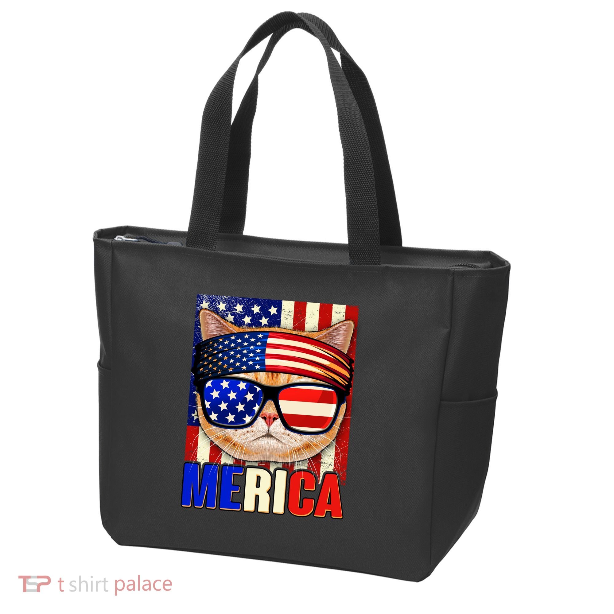 Funny American USA Flag Merica Cat Tote Bag