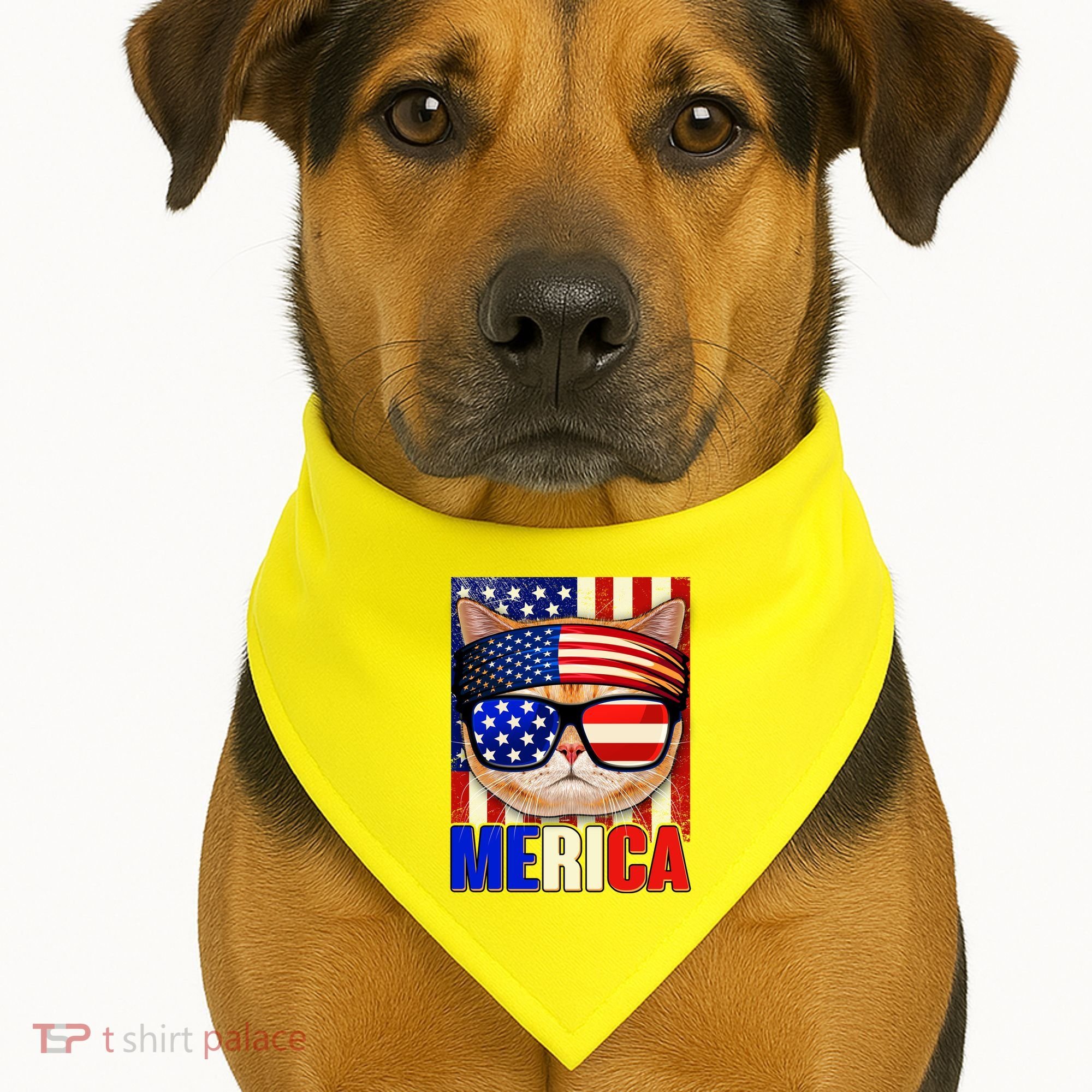 Funny American USA Flag Merica Cat USA-Made Doggie Bandana