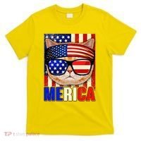 Funny American USA Flag Merica Cat T-Shirt thumb 0
