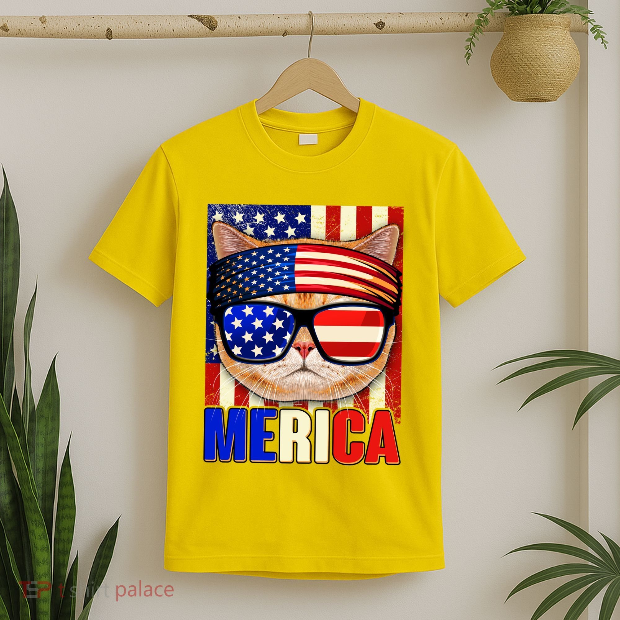 Funny American USA Flag Merica Cat T-Shirt
