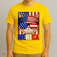 Funny American USA Flag Merica Cat T-Shirt thumb 3