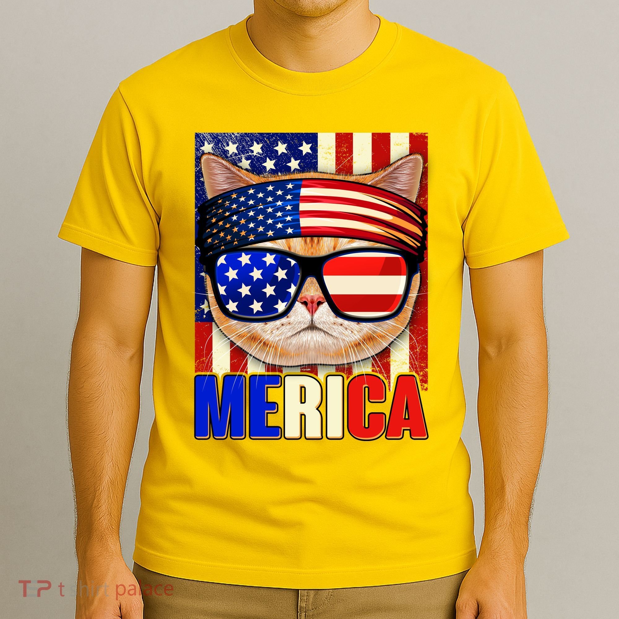 Funny American USA Flag Merica Cat T-Shirt